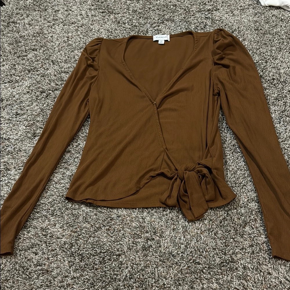 Brown Long Sleeve Wrap Top